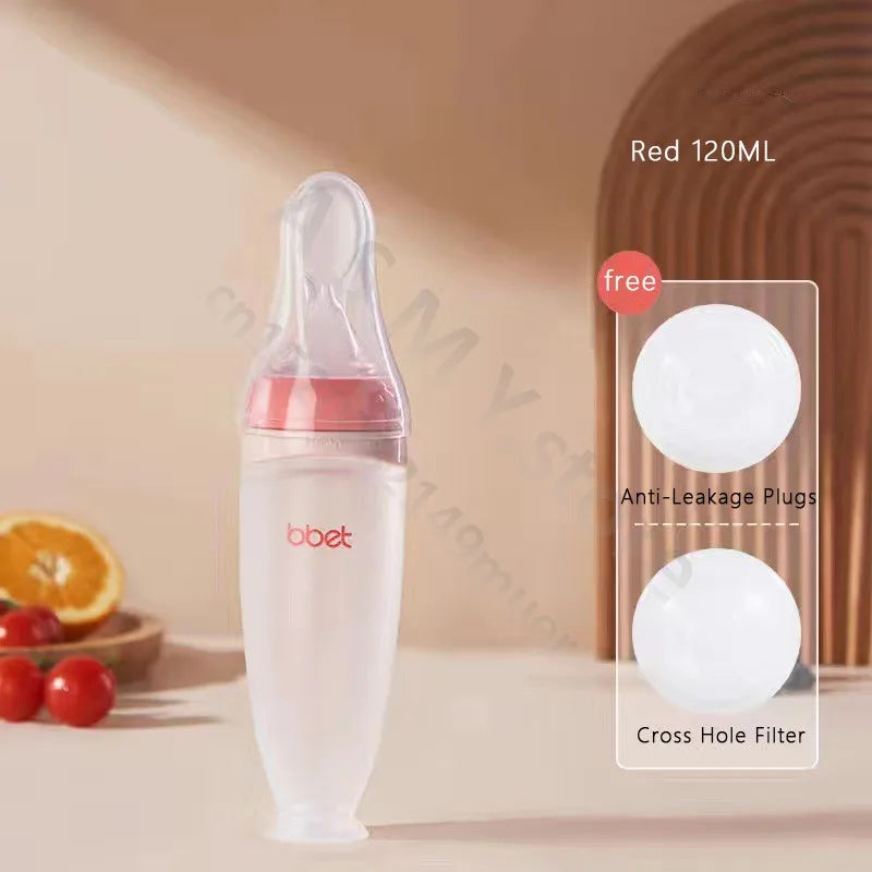 Silicone Squeeze Feeding Bottle with Baby Spoon