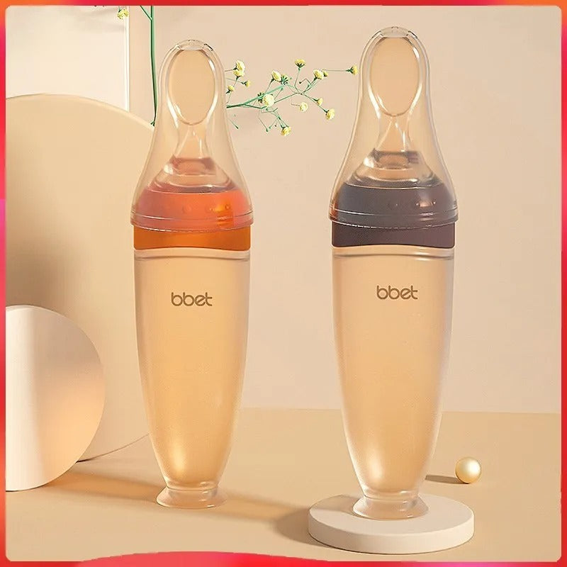 Silicone Squeeze Feeding Bottle with Baby Spoon