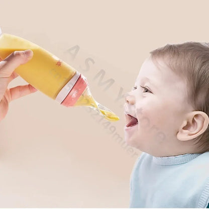 Silicone Squeeze Feeding Bottle with Baby Spoon