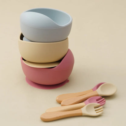 Ensemble d'alimentation pour bébé en silicone avec bol à ventouse