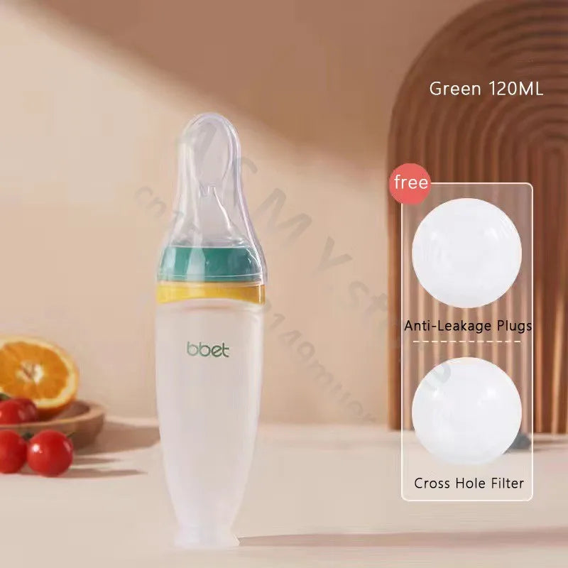Silicone Squeeze Feeding Bottle with Baby Spoon