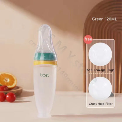 Silicone Squeeze Feeding Bottle with Baby Spoon