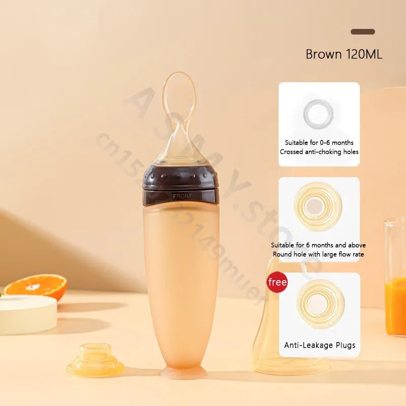 Silicone Squeeze Feeding Bottle with Baby Spoon