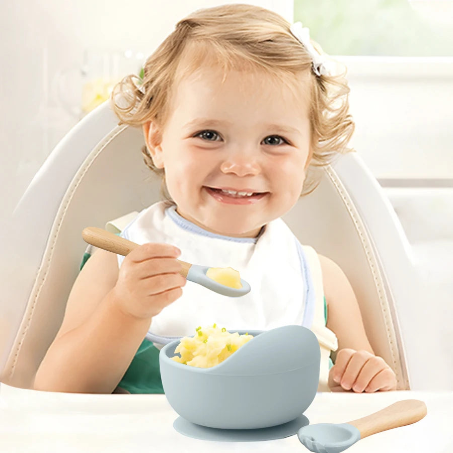 Ensemble d'alimentation pour bébé en silicone avec bol à ventouse