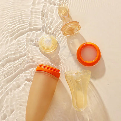 Silicone Squeeze Feeding Bottle with Baby Spoon