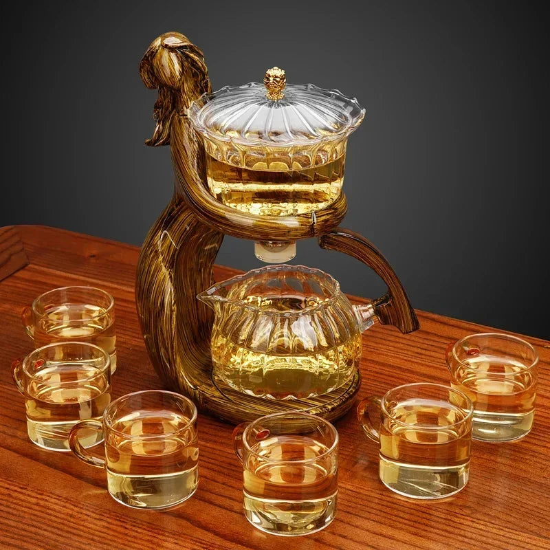 Glass Tea Set with Automatic Heat-Resistant Teapot