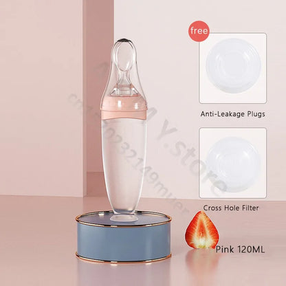 Silicone Squeeze Feeding Bottle with Baby Spoon